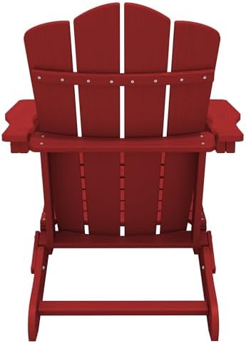 KINGYES Folding Adirondack Chair Set of 2 with Cup Holder, Red