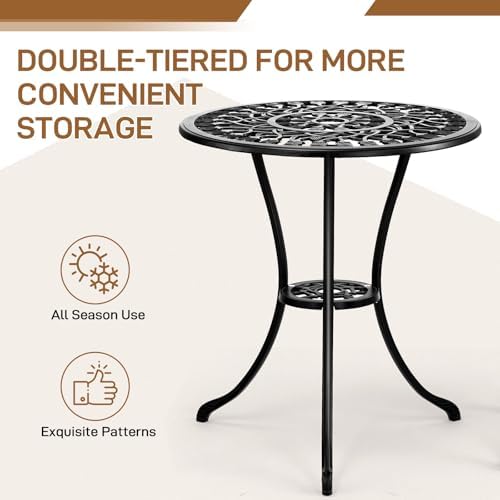 VINGLI 3 PCS Outdoor Bistro Set, Outdoor Patio Set, All-Weather Cast Aluminum...