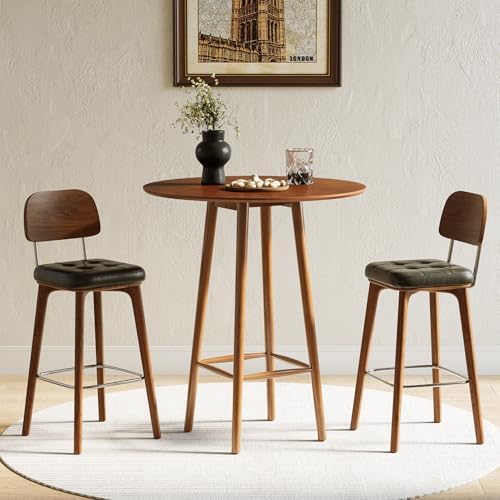 LITTLE TREE Solid Wood Bar Table, 39.37-Inch Round Bistro Table with Sturdy F...