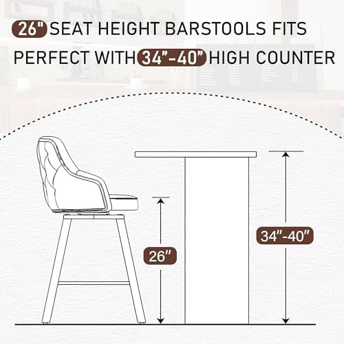Counter Height Bar Stools Set of 2 with Back, 26" Faux Leather Swivel Chair