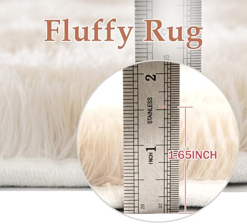 PureCozy Beige 6x9 Area Rug for Living Room Soft Checkered Shag Carpet