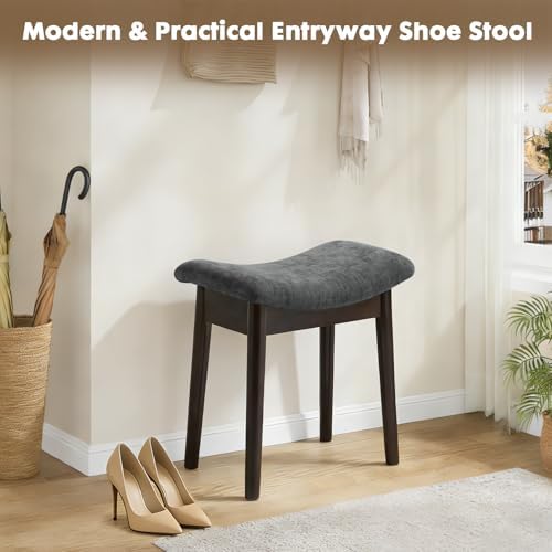 18" Small Vanity Chair Ottoman Bench Saddle Cushion Linen Gray