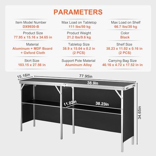 VEVOR Extra Long Folding Portable Bar Tradeshow Podium Table for Indoor, Outd...