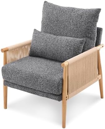 VINGLI Boho Braid Accent Armchair,Mid-Century Modern Chiar with Solid Wooden ...
