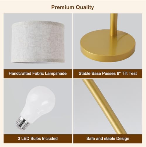 Dimmable Floor Lamp with Remote, Beige Shade Gold Pole
