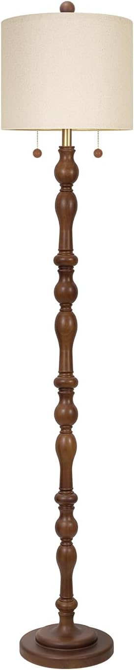 Scenekoy 65.5" Natural Real Wood Floor Lamp with Dual Pull Chains Switch