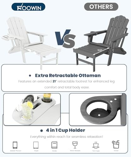 FOOWIN Folding Adjustable Adirondack Chair with Ottoman Set of 2