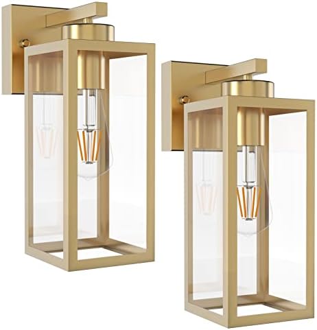 Tipace Outdoor Wall Lantern 2 Pack Gold Exterior Wall Sconce with Clear Glass...