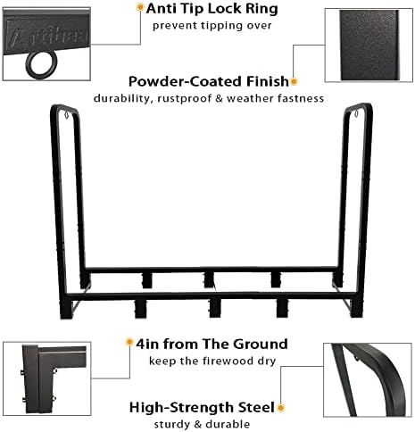 8ft Outdoor Firewood Rack, Upgraded Heavy Duty Logs Stand Stacker Holder for ...