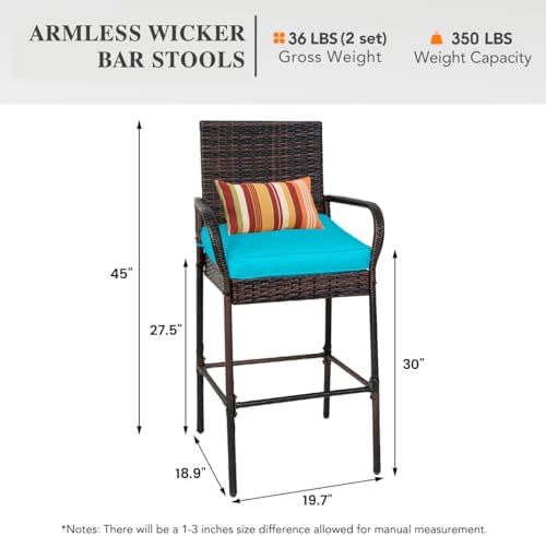 Sundale Outdoor Wicker Bar Stool Set of 2, Patio Counter Height Pub Chair