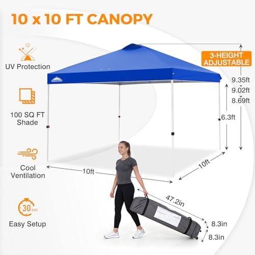 EAGLE PEAK 10x10 Pop Up Canopy Tent Easy Up Canopy Outdoor, Blue
