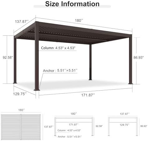 PURPLE LEAF Patio Louvered Pergola 11' x 15' Outdoor Hardtop Gazebo B...