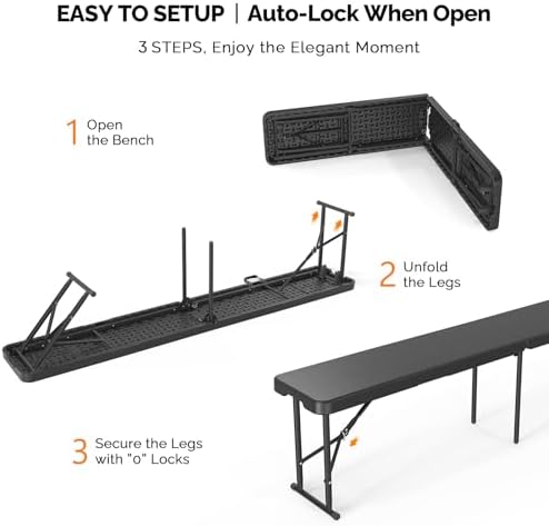 VINGLI 6 feet Plastic Folding Bench,Portable in/Outdoor Picnic Party Camping ...