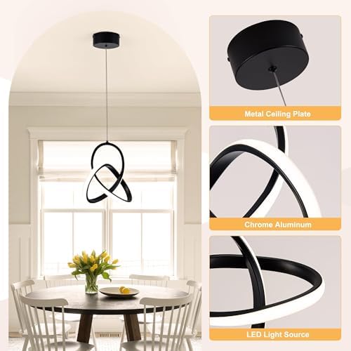 MAYNA Modern Spiral Led Chandelier,Modern Pendant Light 3 Pack (Black)