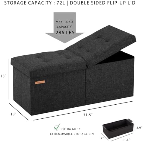 HAUSFRAU Ottoman with Storage Bench Folding Foot Rest Stool Linen Gray