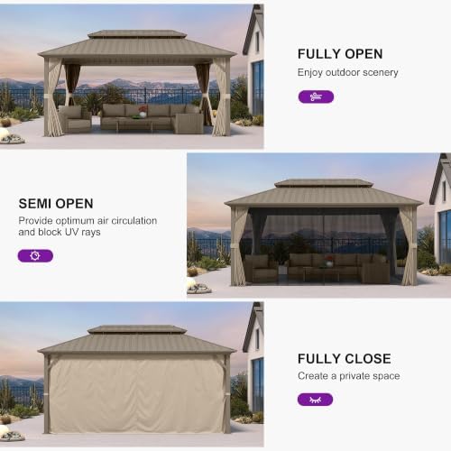 PURPLE LEAF Metal Gazebo 10' x 16' Champagne Galvanized Steel Double ...