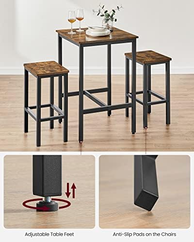 VASAGLE Bar Table and Chairs Set, Square Table with 2 Stools, Dining Pub Set ...