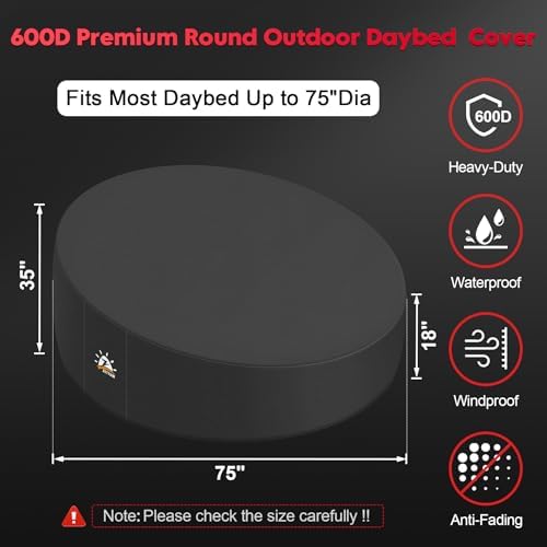 Zettum Outdoor Daybed Cover 75 Inch - 600D Patio Round Sofa Cover Waterproof ...