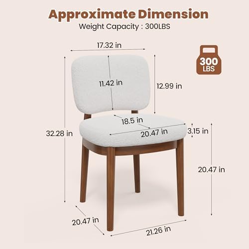 Wooden Dining Chairs Set of 6, Boucle Upholstered Kitchen Chairs with Solid W...