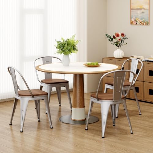 18 Inch Metal Dining Chairs,Arlunar Farmhouse Chairs Set of 4 Black Dining Ro...