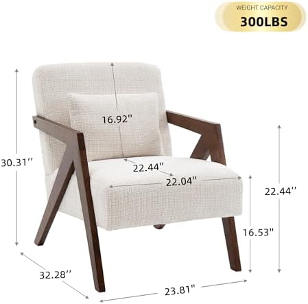 Mid-Century Modern Accent Chair with Solid Wood Frame,Upholstered Chenille Li...