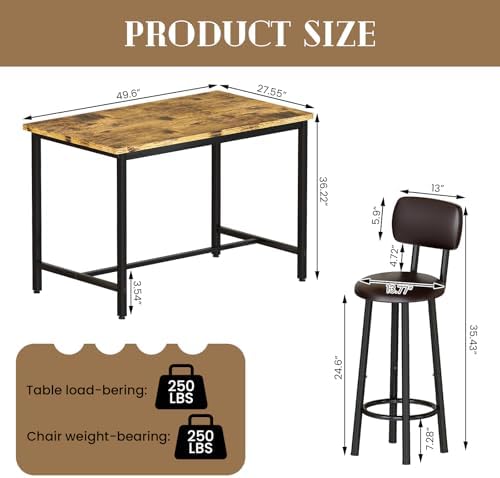 Recaceik 50" Dining Table Set for 6, 7-Piece Counter Height Bar Table Se...