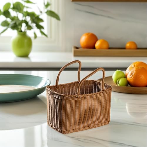 Sewroro Picnic Basket with Handles Handmade Plastic Woven Basket Multifunctio...