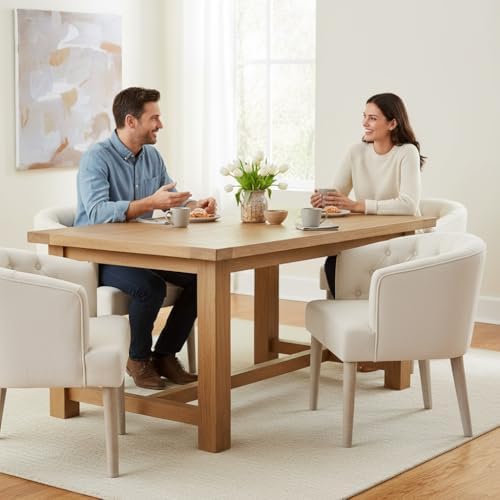 LukeAlon Tufted Arm Linen Dining Chairs Set of 4, Beige