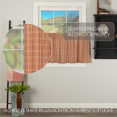 VHC Brands Sawyer Mill Plaid Cotton Farmhouse Kitchen Curtains Rod Pocket Han...