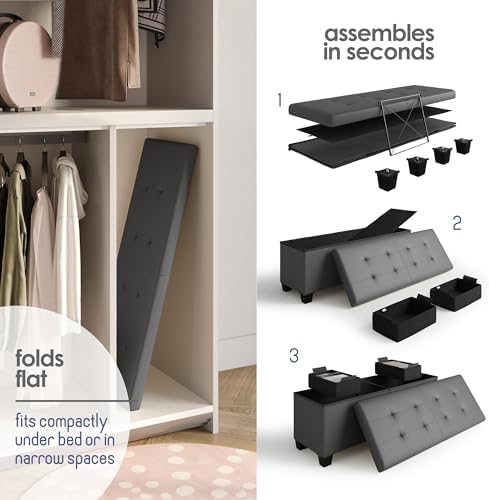 Storage Ottoman Bench with Bins, 43-in Storage Bench for Bedroom End of Bed, ...