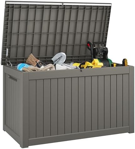 270 Gal Deck Box,Outdoor Storage Box Waterproof Lockable,Gas Lift,Grey
