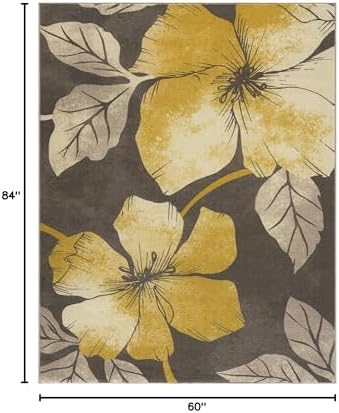 CAMILSON Solana Modern Floral 5x7 Area Rugs Non-Skid (Non-Slip) Rubber Backin...