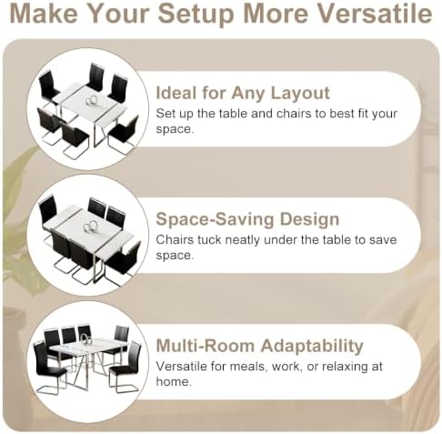 Ebullient Dining Table Set for 6,White Rectangular MDF Kitchen Table and Leat...