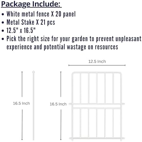 ShopLaLa Decorative Fence (20 Panels) 12.5in(L) x 16.5in(H) Rustproof White M...
