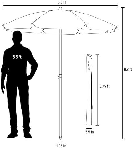 PICNIC TIME 5.5 Ft Portable Beach Umbrella, Lightweight UV Protection Sunshad...