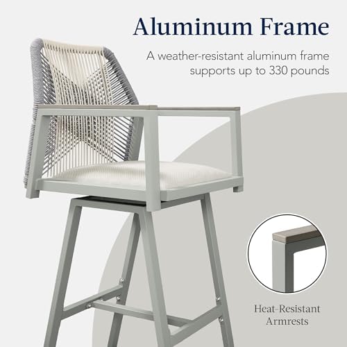 Best Choice Products Outdoor Bar Stools Set of 2, Bar Height, 360° Swivel Alu...