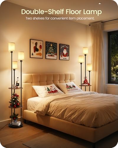 70.9" Floor Lamp with Shelves, Modern Floor Lamp with 3 Linen Shades and...