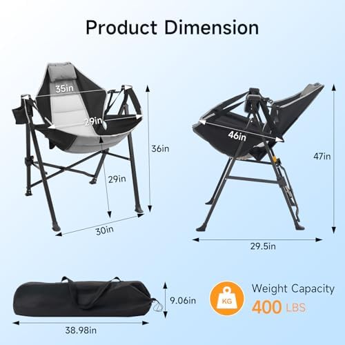 Hammock Camping Chair with Adjustable Backrest, Headrest and Cup Holder
