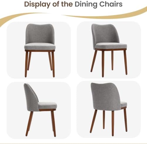 Upholstered Dining Chairs Set of 2, Fabric Wooden Kitchen Chair, Grey