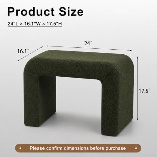 Modern Boucle Ottoman Footstool, 24" Arched Upholstered Vanity Stools, S...