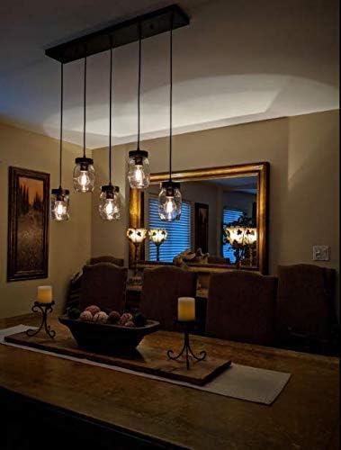 Wellmet 5-Lights Mason Jar Chandelier for Kitchen Island, Farmhouse Linear Cl...