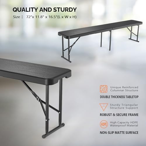 VINGLI 6 feet Plastic Folding Bench,Portable in/Outdoor Picnic Party Camping ...