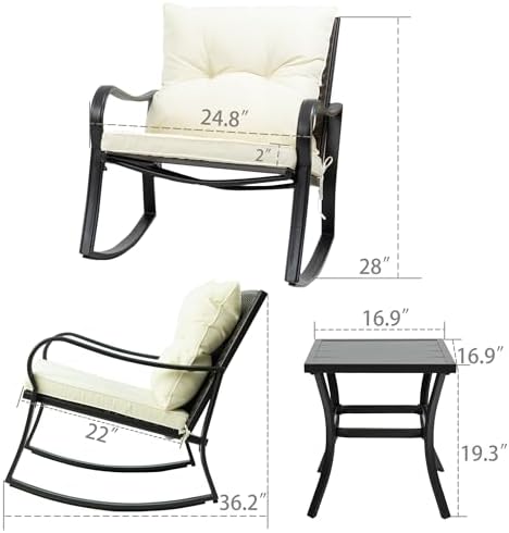 Kozyard 3 Piece Outdoor Rocking Chairs Patio Bistro Set