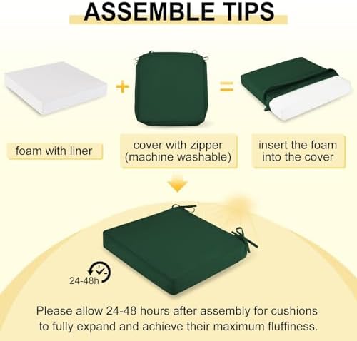 downluxe Waterproof Outdoor Chair Cushions Set of 2, 19" x 19" x 3&...