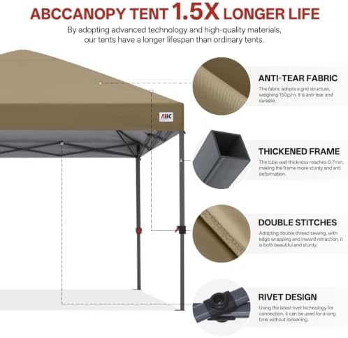 ABCCANOPY 10x10 Pop Up Canopy Tent, Heavy Duty Weather Protection, Khaki