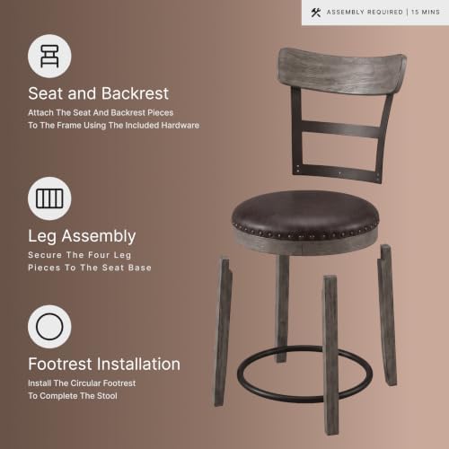 Signature Design by Ashley Pinnadel Counter Height Swivel Bar Stool, Brown