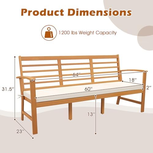 RELAX4LIFE 64’’ Outdoor Bench Acacia Wood - 3-Seat Patio Bench w/Slatted Back...