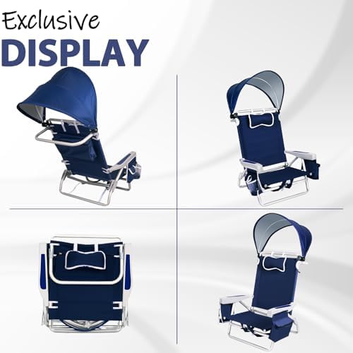 2 Pack Beach Chair with Umbrella and Canopy Shade, Aluminum Backpack Beach Ch...