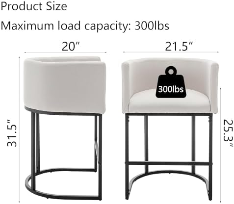 Bar Stools Set of 2, Modern Barstools with Back, Barrel Bar Chairs with Metal...