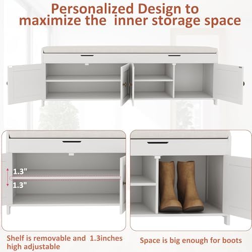 HOMEFORT 54.4" Shoe Bench with Lift Top Storage, Entryway Bench with Cus...